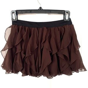 Y2K 2000s Bebe Tiered Mini Ruffle Skirt Chocolate Brown Bubble Skirt Silk Small